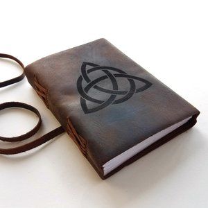 Celtic Trinity Knot Leather Journal, Unlined Paper